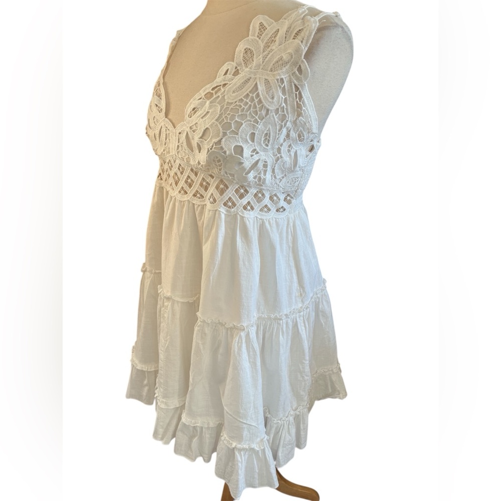 Bohemian White Lace Baby doll tiered Cotton Summer Dress adjustable straps 12 - Picture 5 of 12